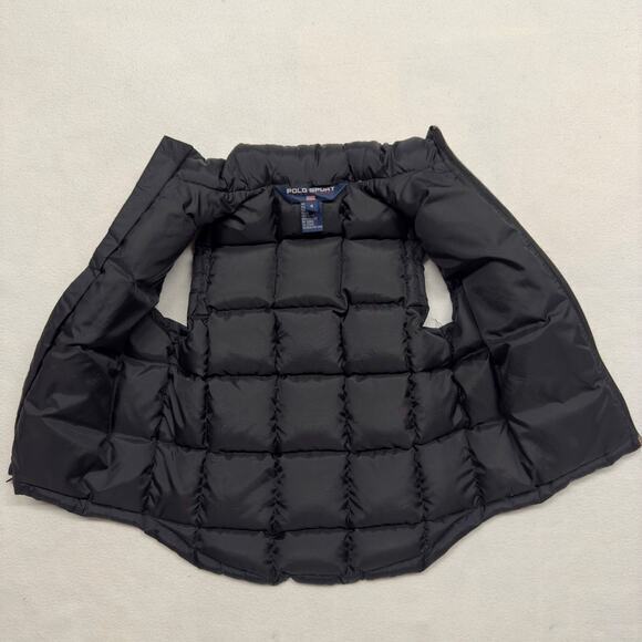 VTG Polo Sport Ralph Lauren Kids size 4 Down Filled Puffer Vest Hoodie‎ Black - Picture 4 of 10